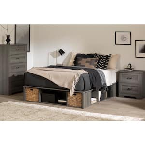 Prairie Gray Oak Particle Board Frame Full size Platform Bed with Baskets