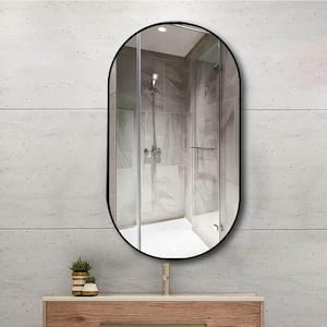 20 in. W x 33 in. H Oval Aluminum Alloy Framed Wall Bathroom Vanity Mirror in Black for Bathroom