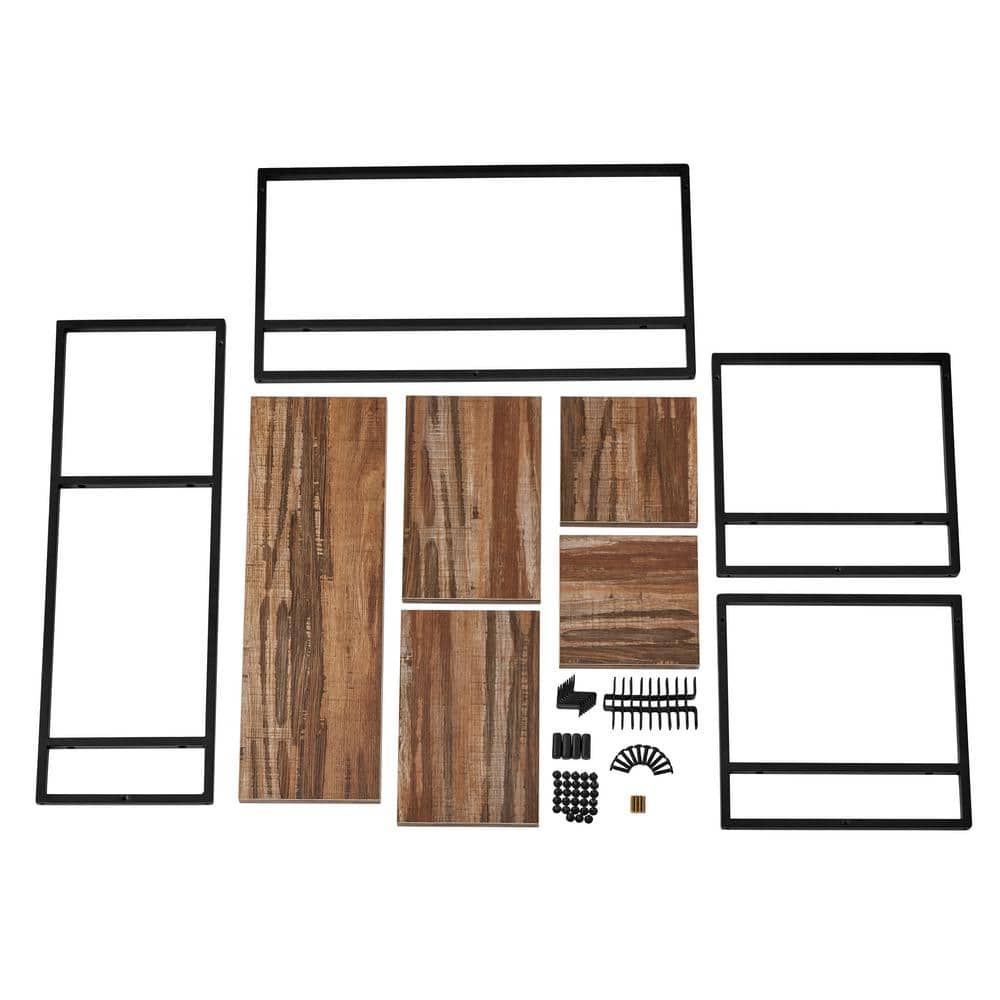 Rustic Black Metal Frame Floating Wall Shelf Set