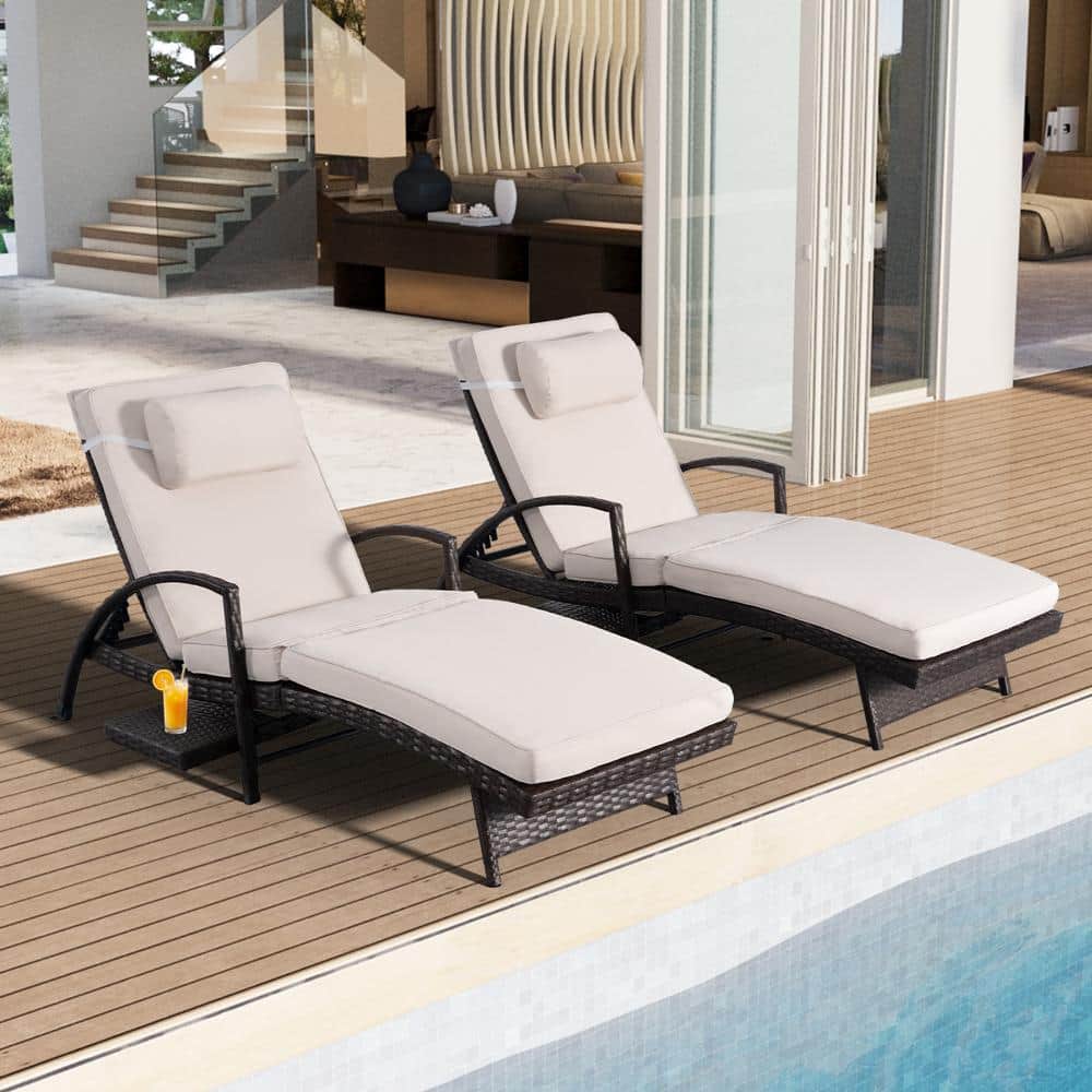 Outdoor Patio Wicker Lounge Chairs with Adjustable Backrest and Pull-Out Tray (Set of 2) price history on PriceWatchPro