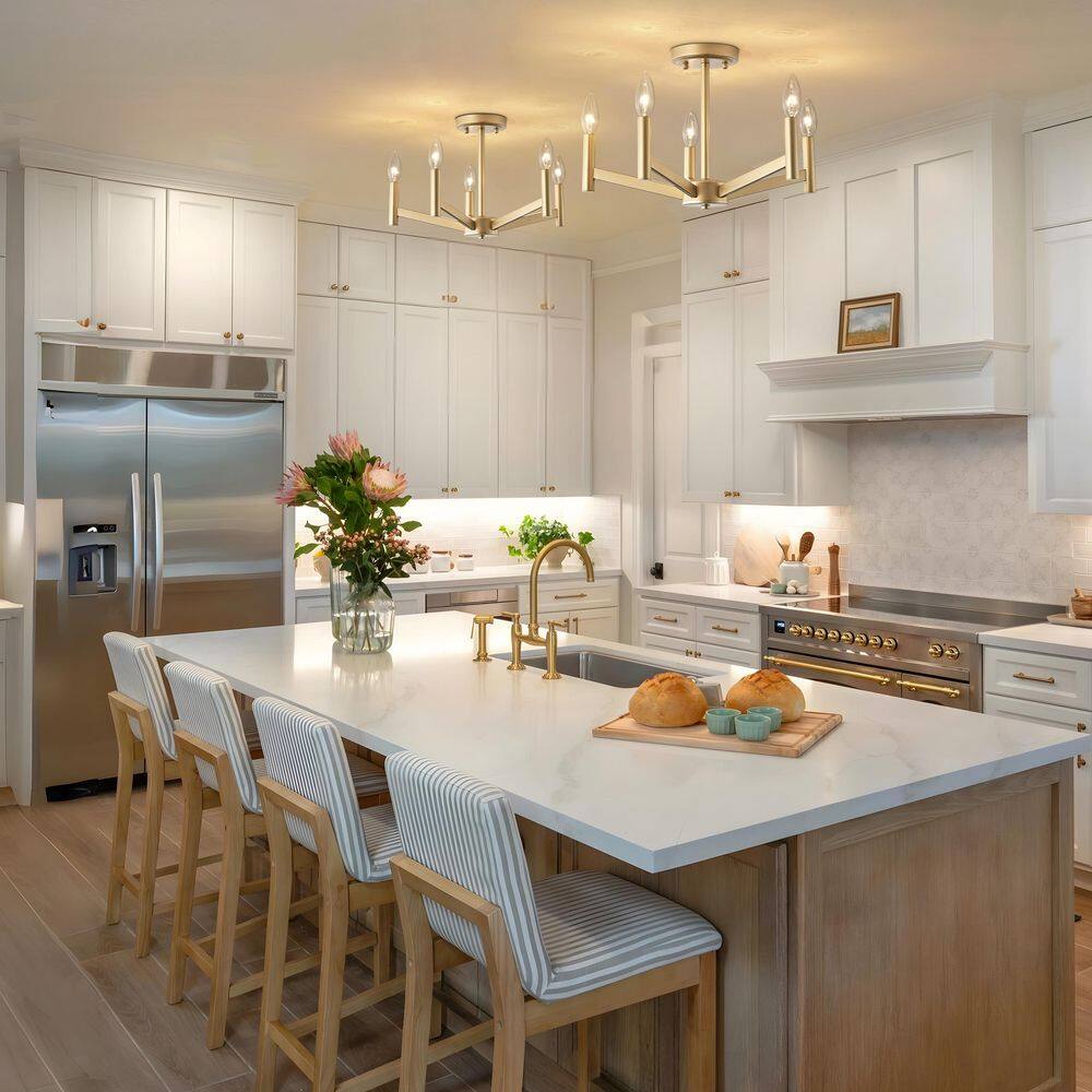 Modern Gold 5-Light Semi Flush Mount Ceiling Light, Farmhouse Chandelier with E12 Base for Dining Room price history on PriceWatchPro