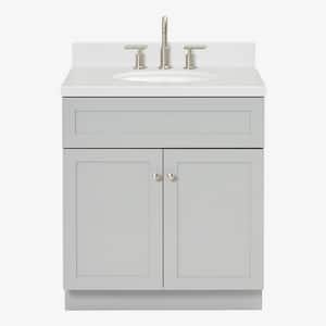 Hamlet 30 in. W x 22 in. D x 36 in. H Single Sink Freestanding Bath Vanity in Grey with Carrara White Quartz Top