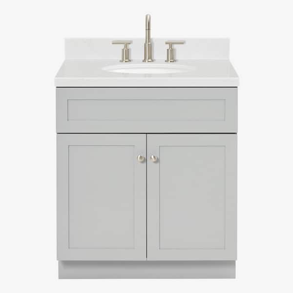 Hamlet 30 in. W x 22 in. D x 36 in. H Single Sink Freestanding Bath Vanity in Gray with Carrara White Quartz Top