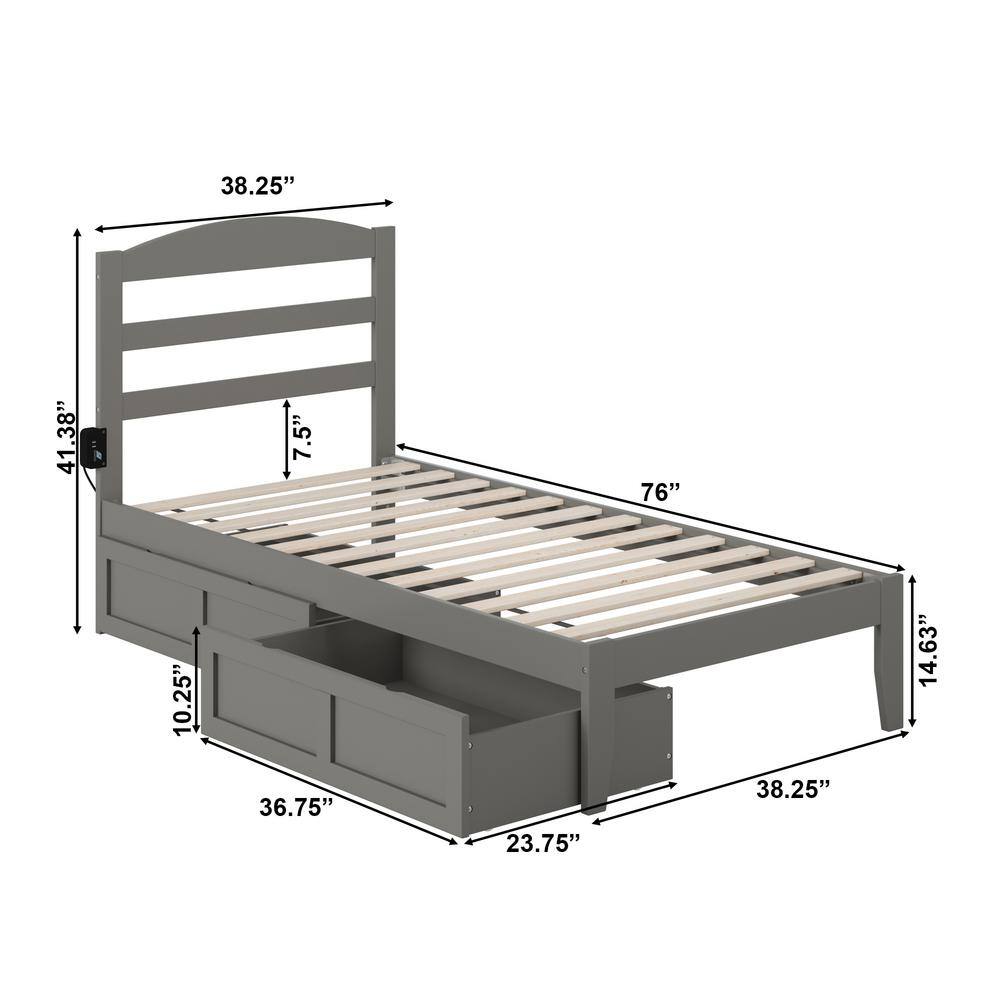 Gray Twin Platform Bed with Storage Drawers and Headboard