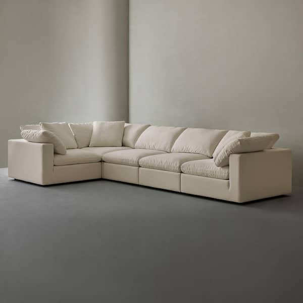 Modern 157 in. Wide Square Arm Linen Fabric L-Shaped Sectional Sofa Combination Sofa 5 Seats in. Linen Beige