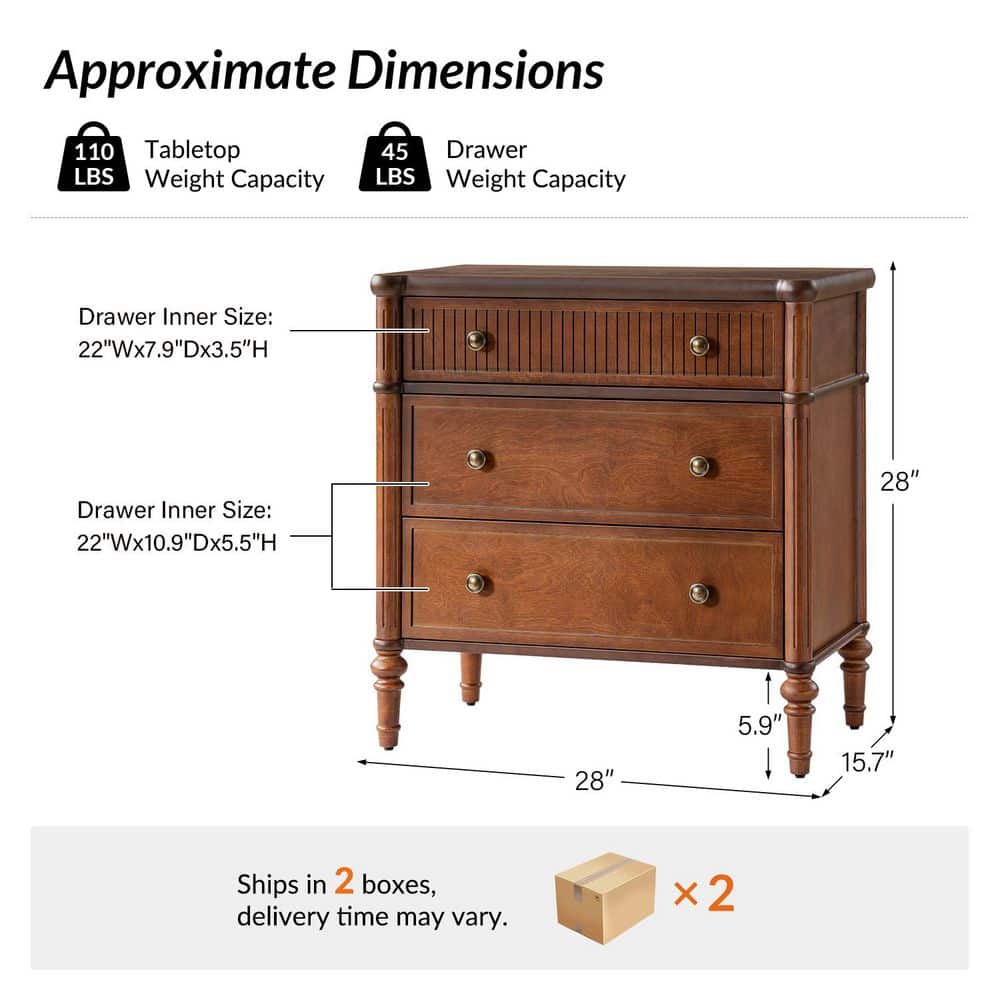 Roland Walnut 3-Drawer 28 in. W Nightstand Set of 2 with Built-In Charging Station - thumbnail 7