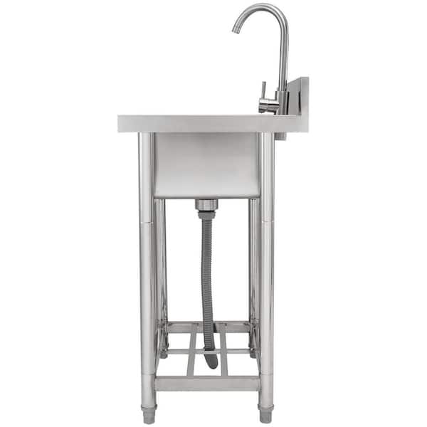 Stainless Steel Utility Sink, 1 Compartment Free Standing Small Sink Include Faucet & legs 16 x 13 x 8.7 in. 21.7 in