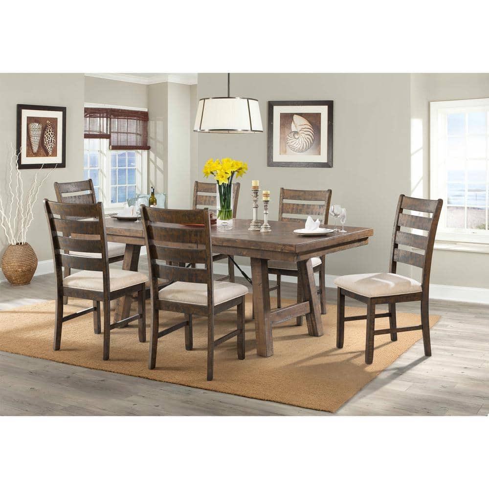 Rustic Cream Linen and Smokey Walnut Wood Ladderback Side Chair