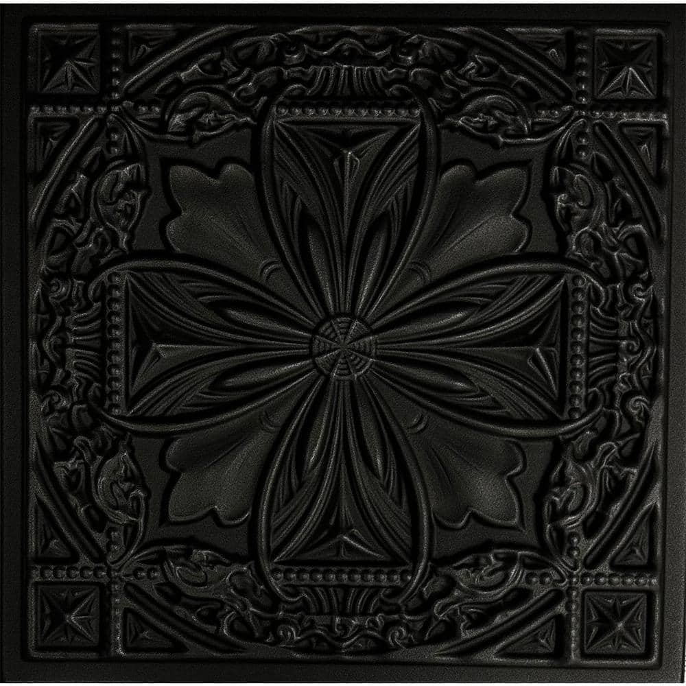 Lucass Shield Black Matte 1.6 ft. x 1.6 ft. Decorative Foam Glue Up Ceilin