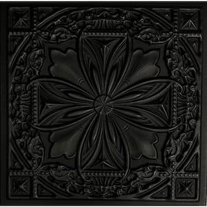 Lucas's Shield Black Matte 1.6 ft. x 1.6 ft. Decorative Foam Glue Up Ceiling Tile (259.2 sq. ft./Case)