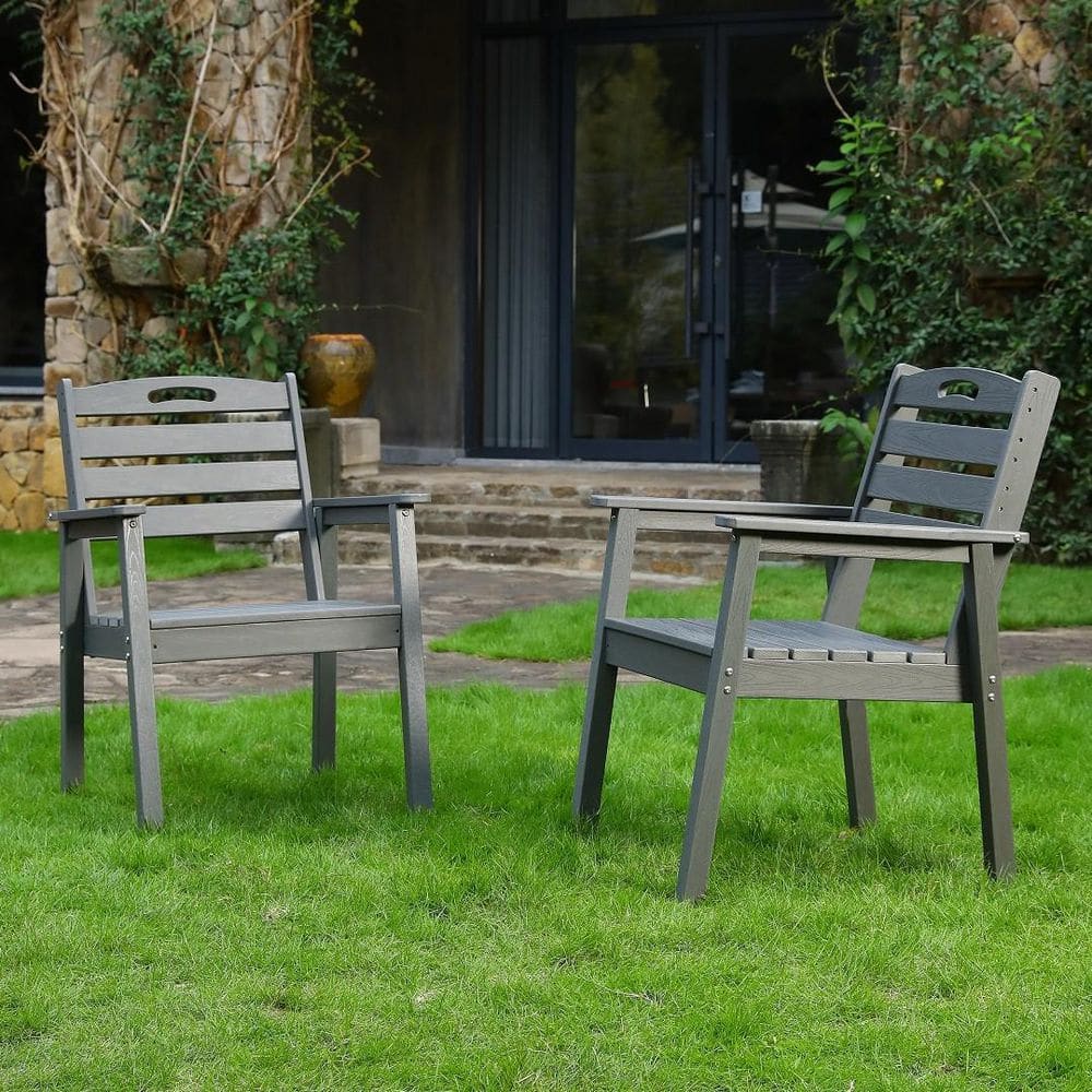 Grey HDPE Outdoor Dining Chair with Ergonomic Backrest and Armrests in Grey Set of 4 Durable Construction price history on PriceWatchPro