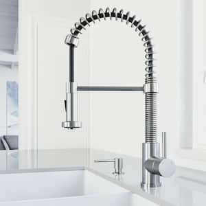 Edison Single-Handle Pull-Down Sprayer Kitchen Faucet with Bolton Soap Dispenser in Stainless Steel