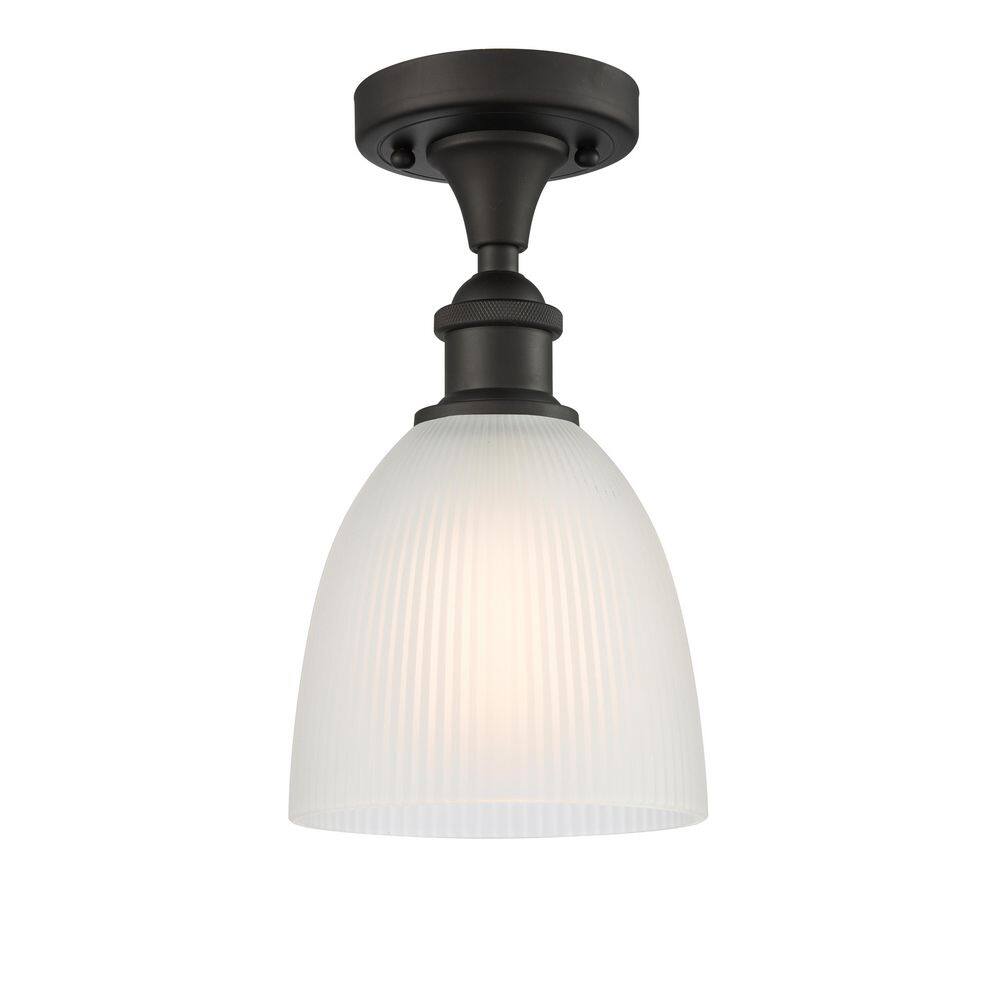 Castile 6 in. 1-Light Oil Rubbed Bronze Industrial Semi-Flush Mount with Frosted Glass Shade price history on PriceWatchPro