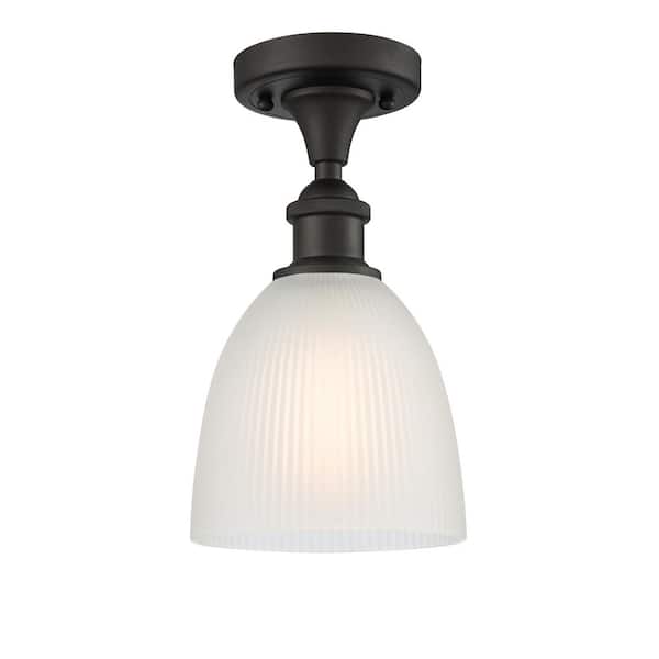 Castile 6 in. 1-Light Oil Rubbed Bronze Industrial Semi-Flush Mount with Frosted Glass Shade