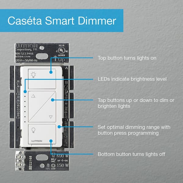 Lutron Caseta Smart Dimmer Switch for Wall & Ceiling Lights, 150W LED, Light Almond (PD-6WCL-LA)
