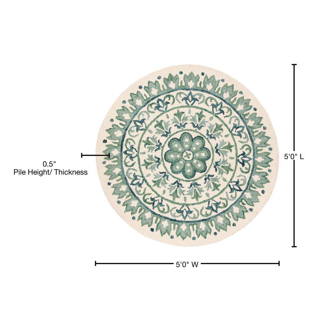 Handmade Green Floral Wool Round Tufted Area Rug