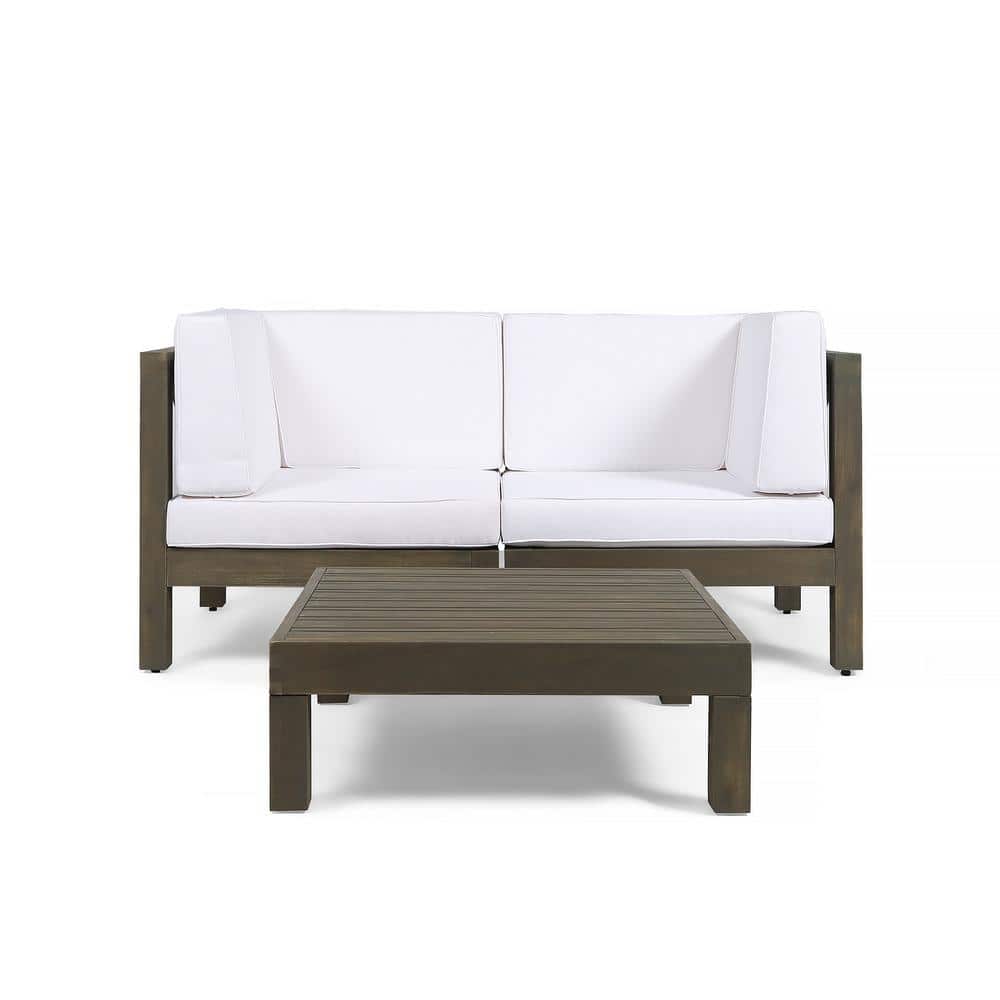 Oana Grey 3-Piece Wood Outdoor Patio Conversation Set with White Cushions price history on PriceWatchPro