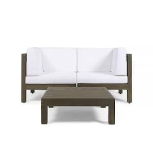 Oana Grey 3-Piece Wood Patio Conversation Set with White Cushions