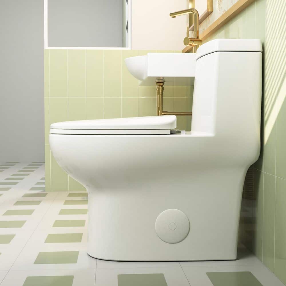 White Ceramic Elongated Dual Flush One-Piece Toilet
