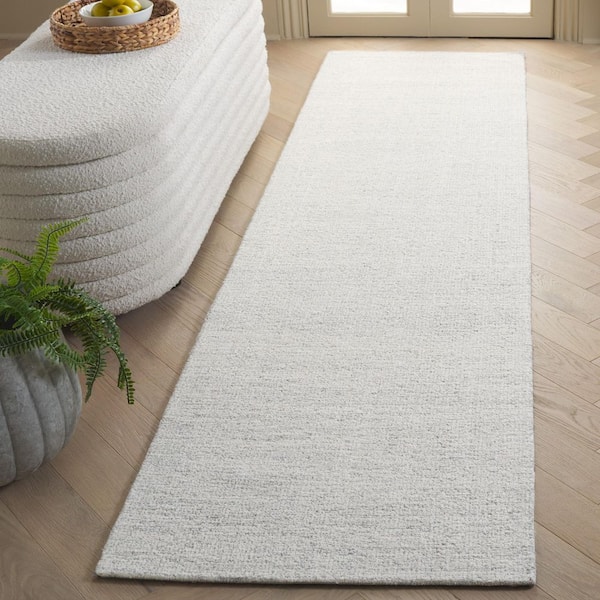 Ebony 2 ft. x 9 ft. Light Gray/Ivory Solid Modern Runner Rug