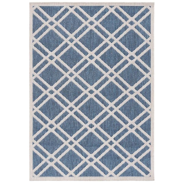 Beach House Blue/Ivory 8 ft. x 10 ft. Diamond Crosshatch Indoor/Outdoor Area Rug