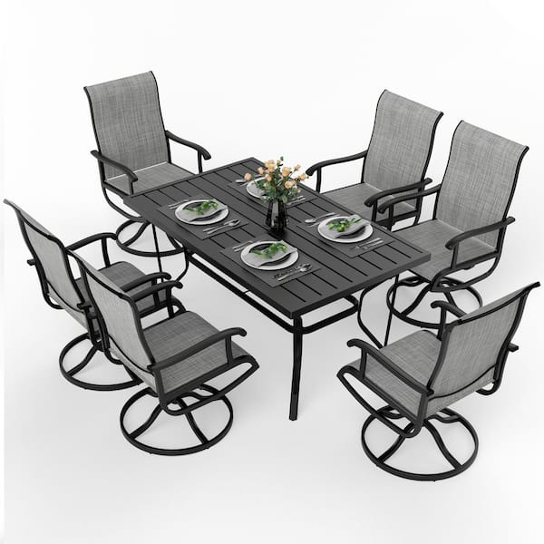 PamaPic Gray 7-Piece Metal Outdoor Patio Dining Set with Rectangle ...