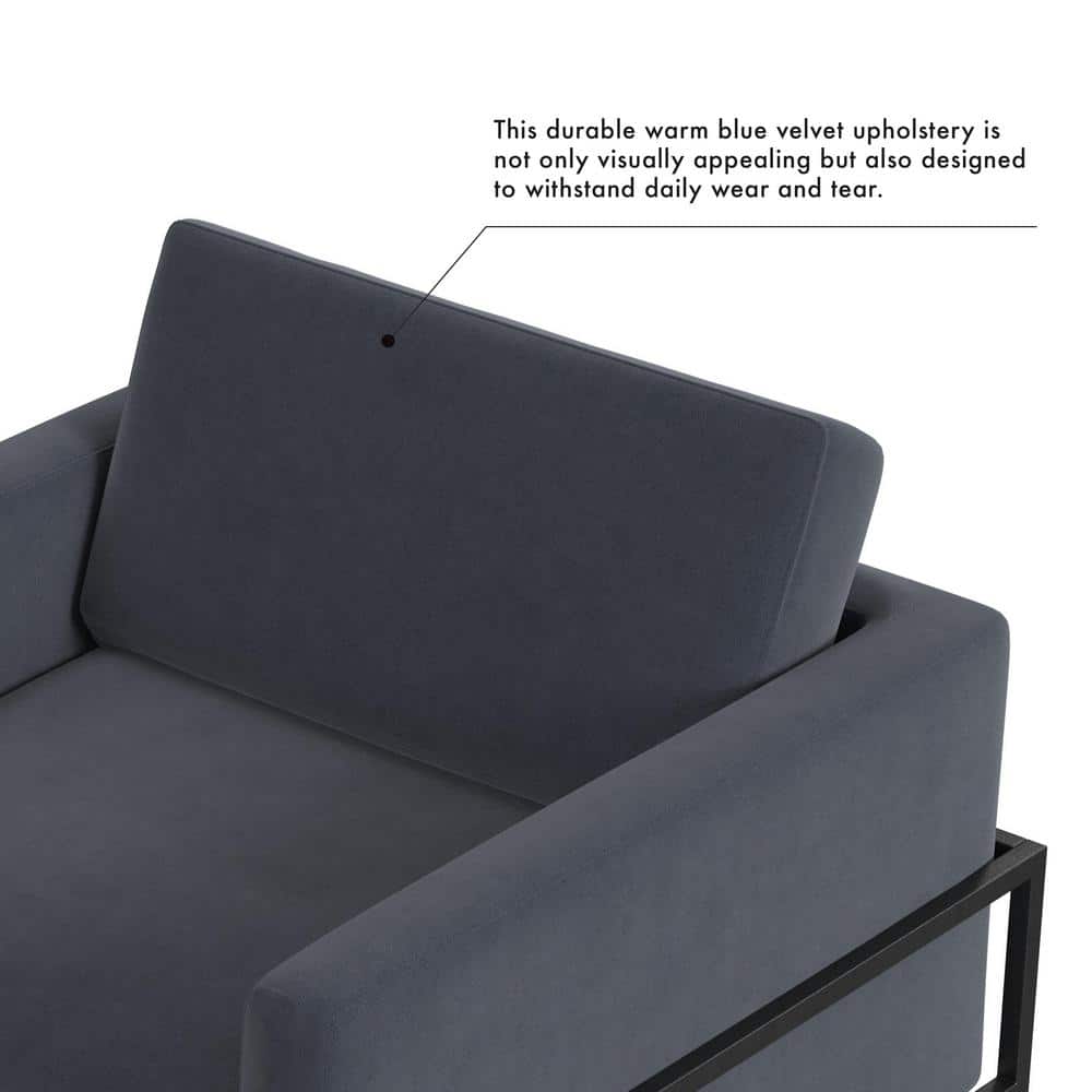 Steel Blue Velvet Modern Metal Frame Accent Chair