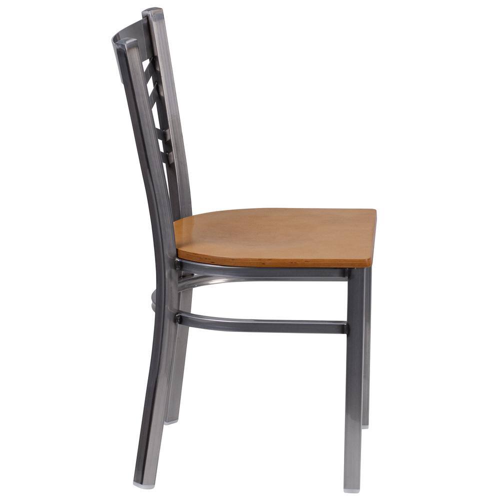 Black and Silver Cross Back Metal Side Chair with Wood Seat