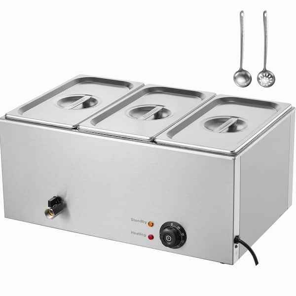 3-Pan Commercial Food Warmer, 17.4 qt., 1200-Watt, Stainless Steel, 86-185°F Temp Control, for Catering and Restaurants