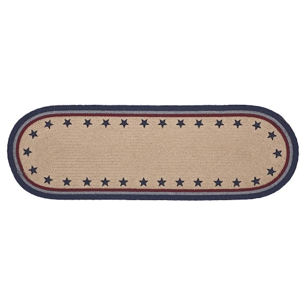 VHC Brands My Country 12 in. W x 36 in. L Navy Geometric Stars Cotton Blend Oval Table Runner