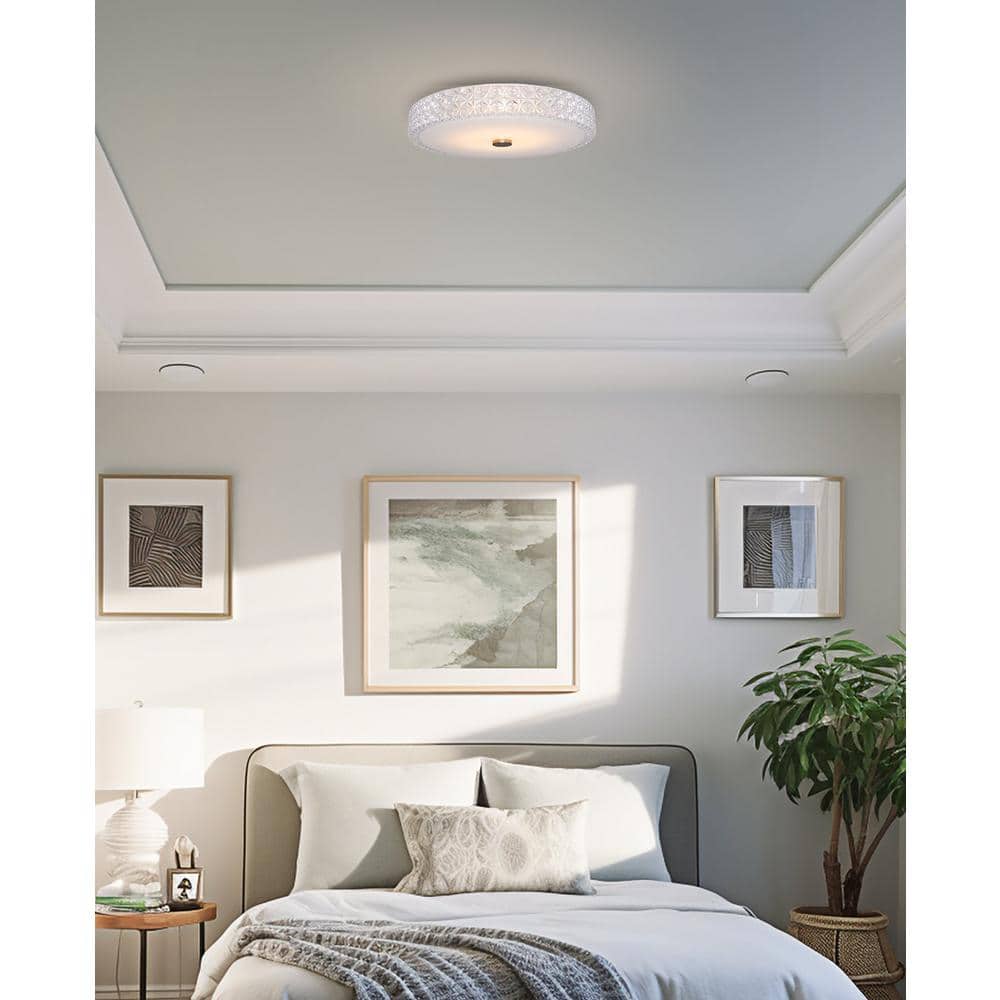 Maxine 15" White Crystal Drum LED Flush Mount Ceiling Light