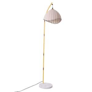 61 in. Gold Modern 1-Light Standard Floor Lamp for Living Room with Fabric Shade, No Bulbs Included