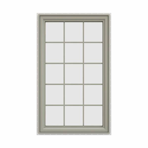 JELD-WEN 35.5 in. x 59.5 in. V-4500 Series Desert Sand Painted Vinyl Left-Handed Casement Window with Colonial Grids/Grilles