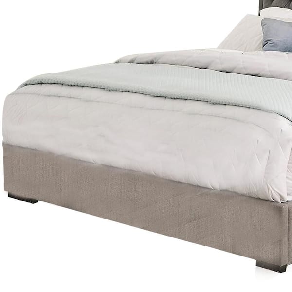 Benjara Gray Wood Frame King Size Panel Bed with Button