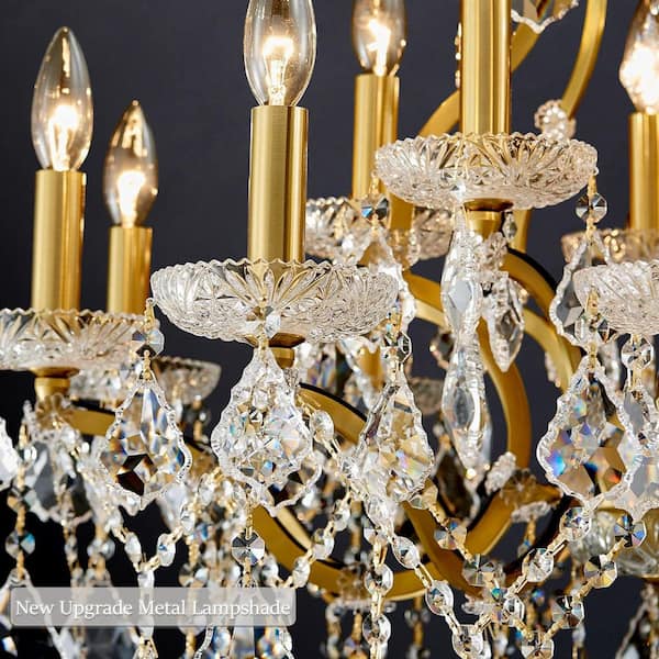YUYI D30. 7 in. 15-Light Modern Gold Candle Crystal Chandelier