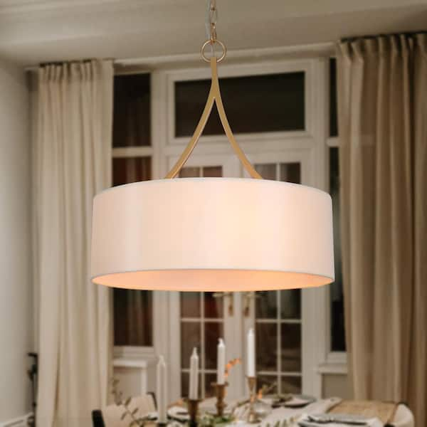 Modern 3-Light Dark Gold Farmhouse Chandelier, Classic Drum Pendant Light, Dining Room Island Pendant Hanging Light