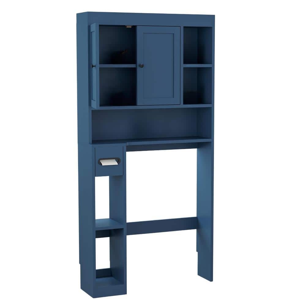 31.4 in. W x 65 in. H Navy Blue Wood Freestanding Medicine Cabinet without Mirror with 7 Shelves and Toilet Paper Holder price history on PriceWatchPro