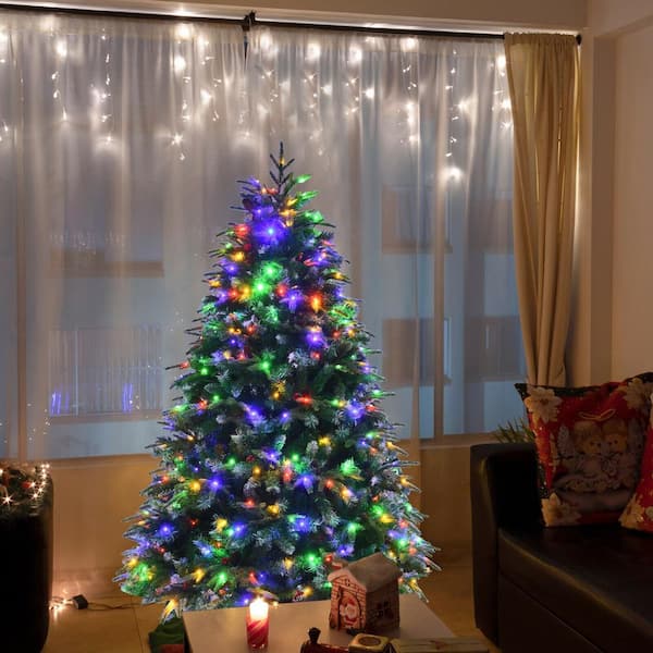 5 ft. Green Pre-Lit PVC and PE Snow Flocked Artificial Christmas Tree with Berries and Pine Cones