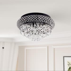 Jackson 19.6 in. 5-Light Modern Glam Matte Black Flush Mount Ceiling Light with Crystal Decoration