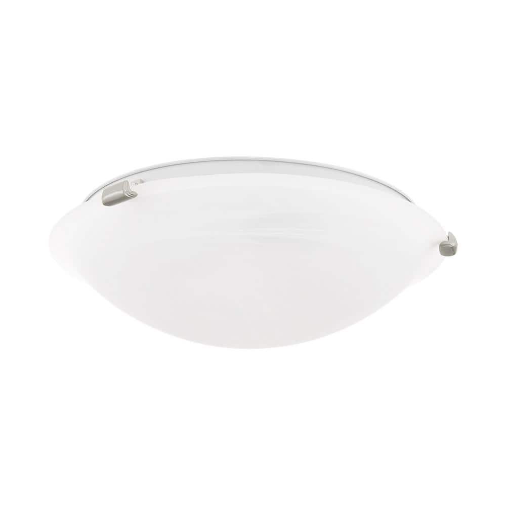 Transitional Brushed Nickel 3-Light Flush Mount with White Alabaster Glass