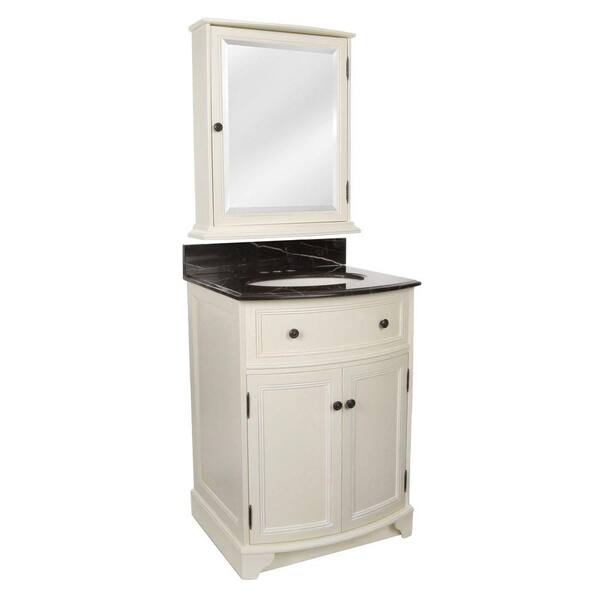 Foremost Arcadia 25 1/4 in. Vanity in Frost White with Marble Top in Dark Emperador and Medicine Cabinet