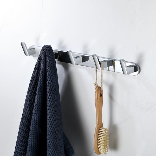 Wall Mounted 5 in 1 J-Hook Robe/Towel Hook Rustproof Hook Rack in Polished Chrome