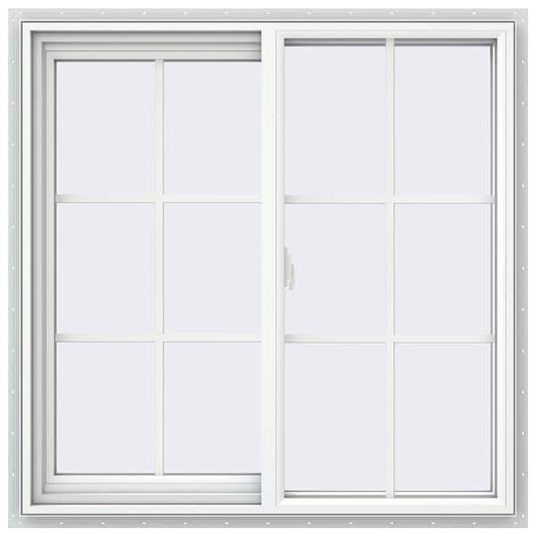 JELD-WEN 35.5 in. x 35.5 in. V-2500 Series Left-Handed White Vinyl Sliding Window with Colonial Grids/Grilles