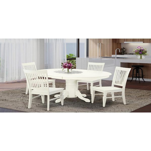 East West Furniture 5-Piece Linen White Finish Solid Wood Top Dining table with 4 Chairs with Lattice Back