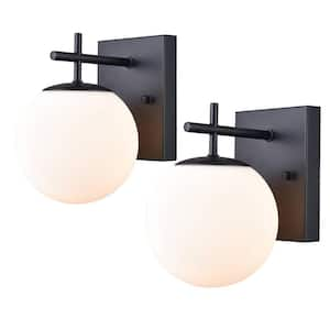 4.2 in. 1-Light Black Vanity Light with Frosted Glass Shade