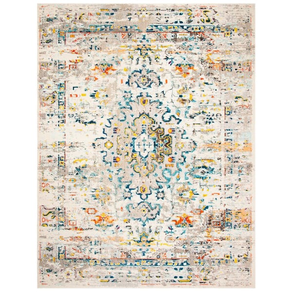 SAFAVIEH Madison Cream/Blue 10 ft. x 14 ft. Border Geometric Floral Medallion Area Rug