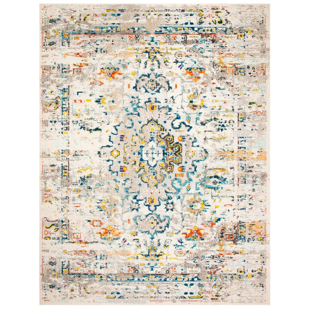 Madison Cream and Blue Round Synthetic Non-slip Rug