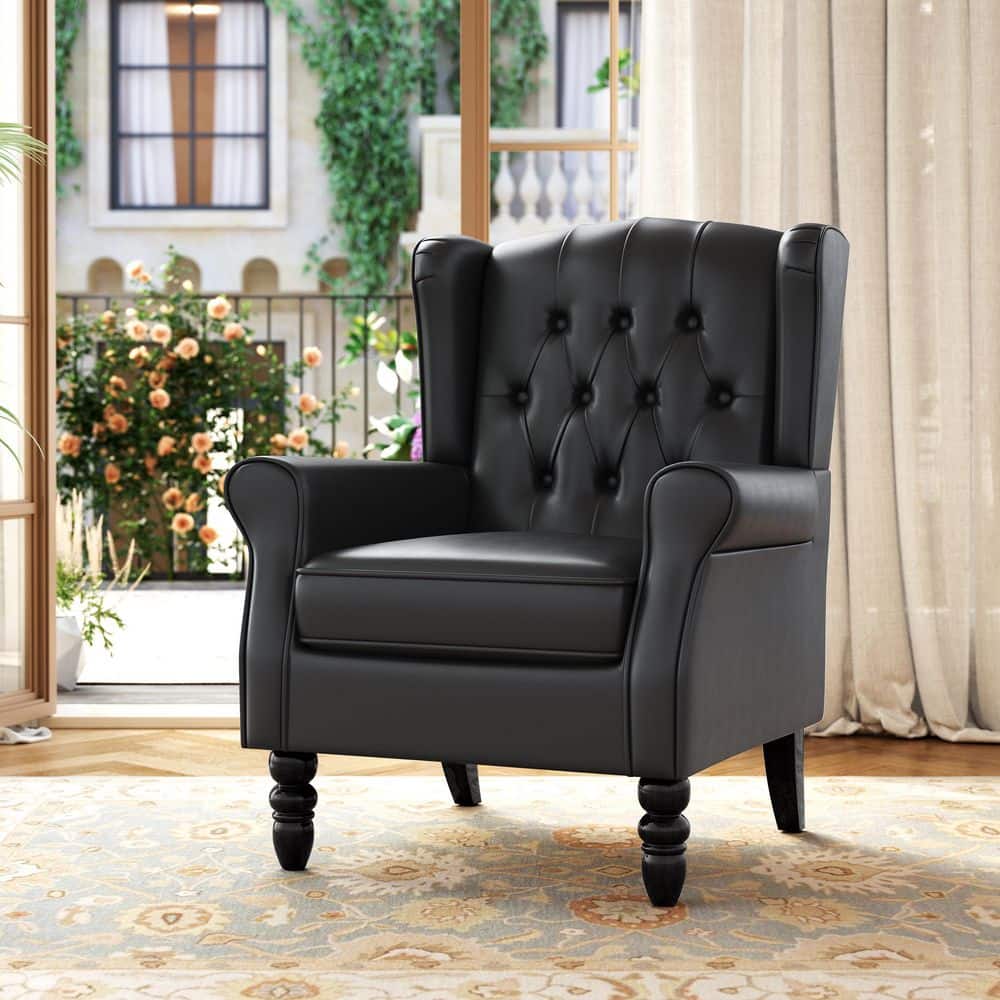アリス　ブラック PUレザー チェア Uixe Modern Black PU Leather Upholstered Button High Back Accent