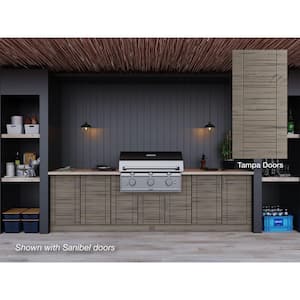 Tampa Weatherwood 17-Piece 121.25 in. x 34.5 in. x 28 in. Outdoor Kitchen Cabinet Set