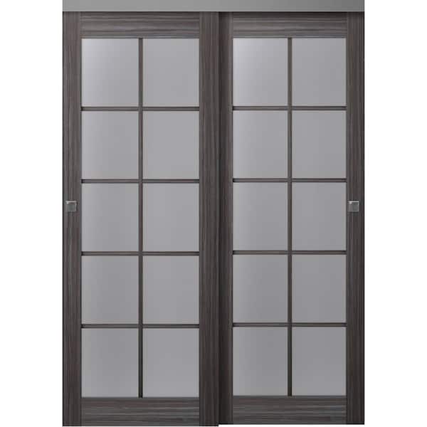 Belldinni Paola 10-Lite 64 in. x 80 in. Gray Oak Finished Wood Composite Bypass Sliding Door